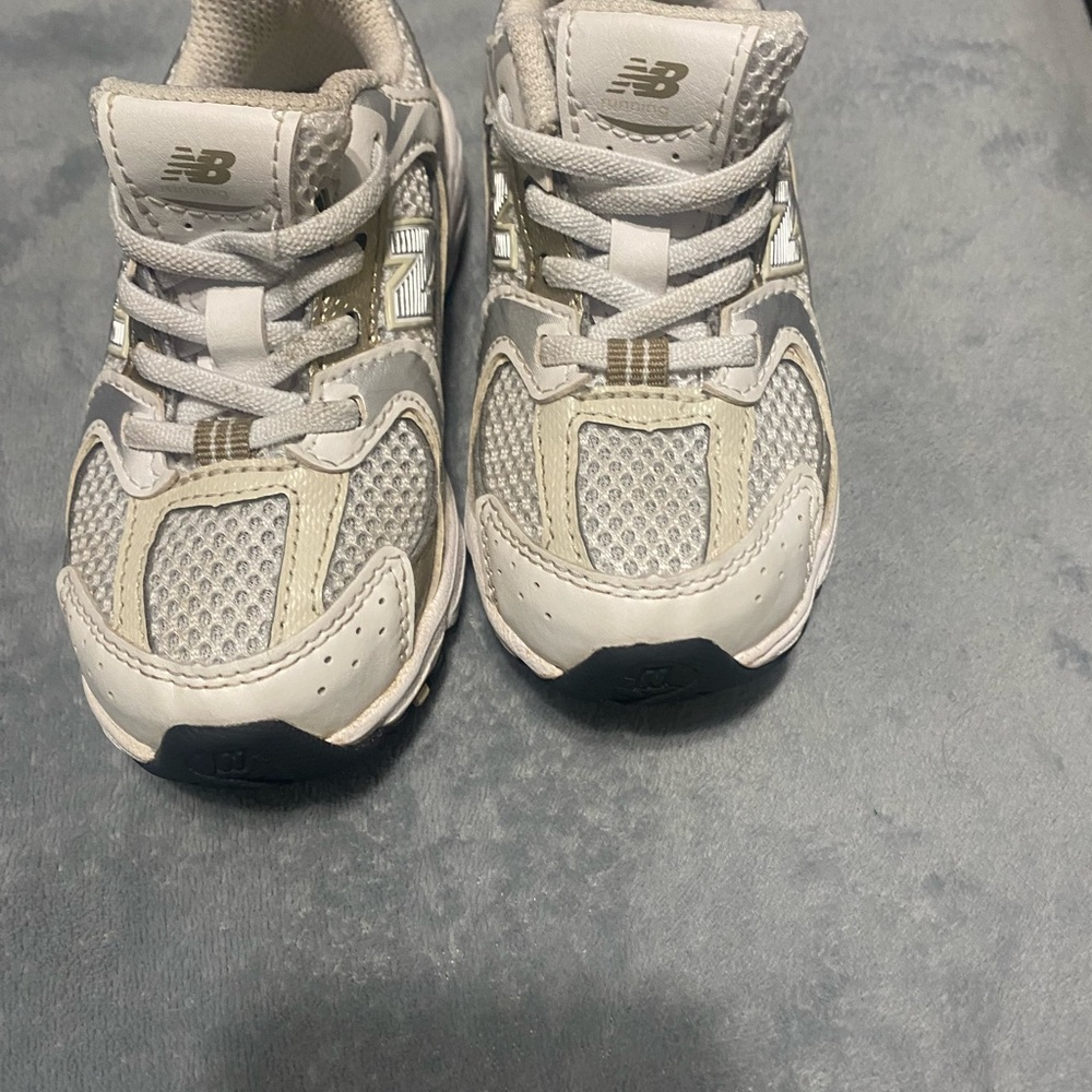 New Balance Kids' Cream and Gray Sneakers